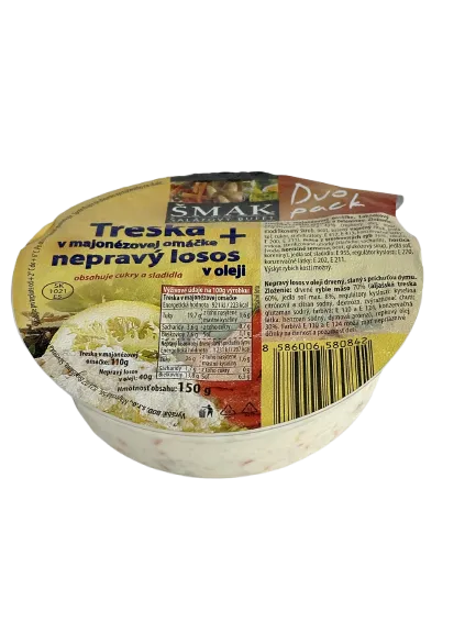Treska v majonézovej omáčke + nepravý losos drvený v oleji 150g